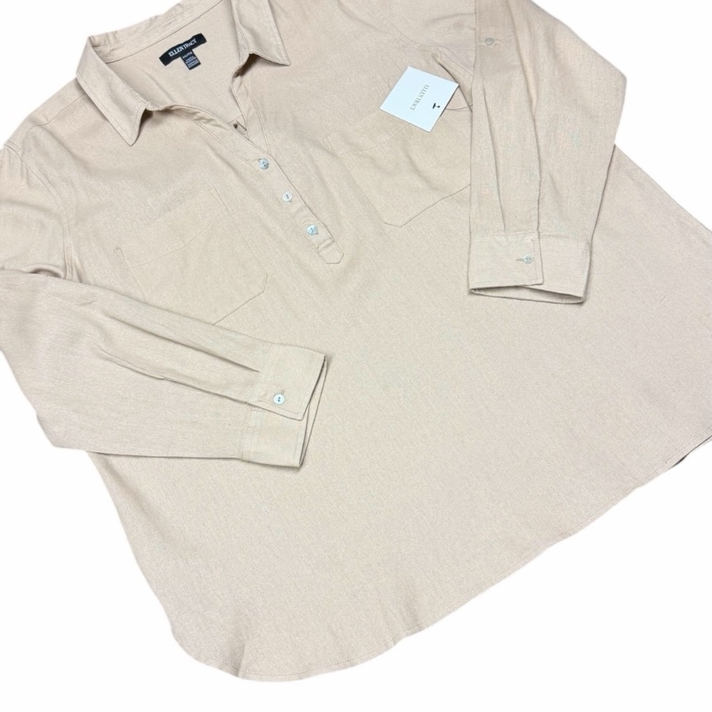 NWT Ellen Tracy Plus Size Beige Collared Tunic Shirt XXL